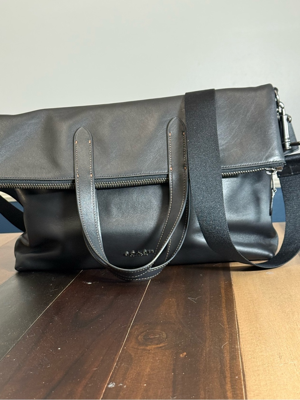 Coach Graham Foldover Tote Black Leather Crossbody Messenger Bag F50712 - Picture 11 of 12